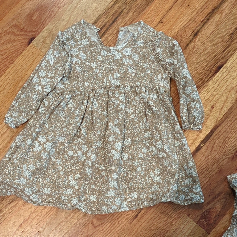 Girls' Floral Long-Sleeve Dress - Beige Floral